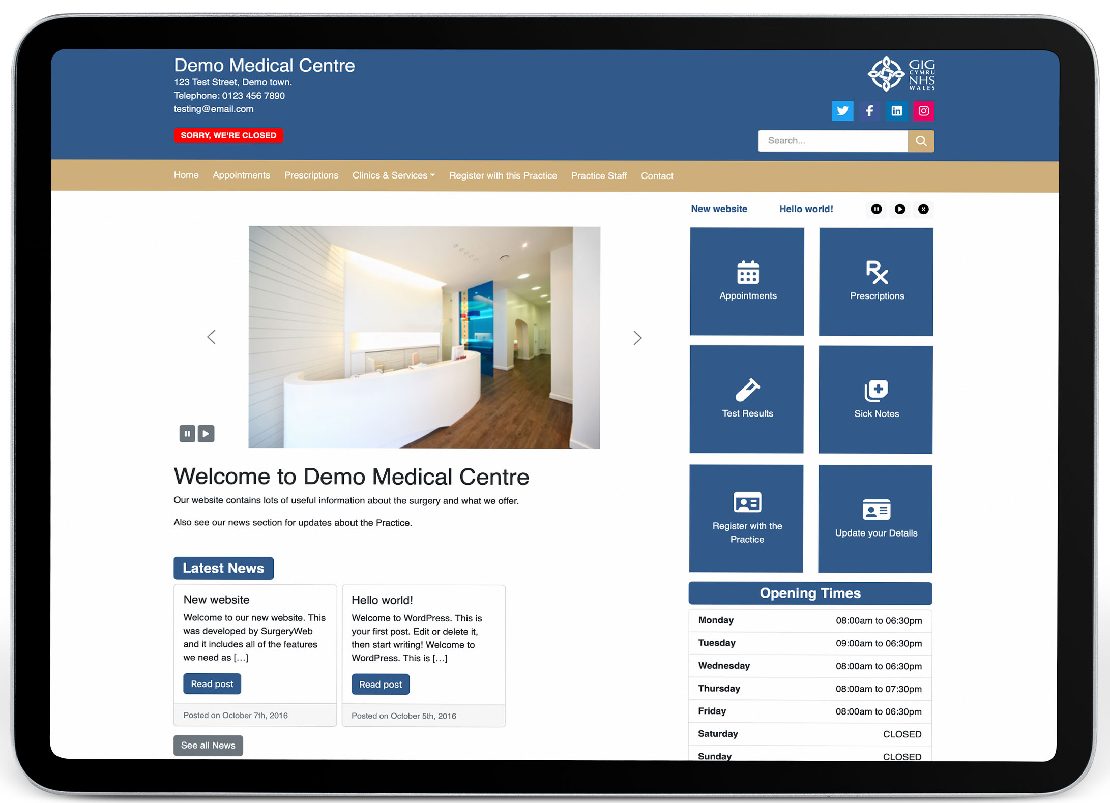 SurgeryWeb Template for Practices in Wales